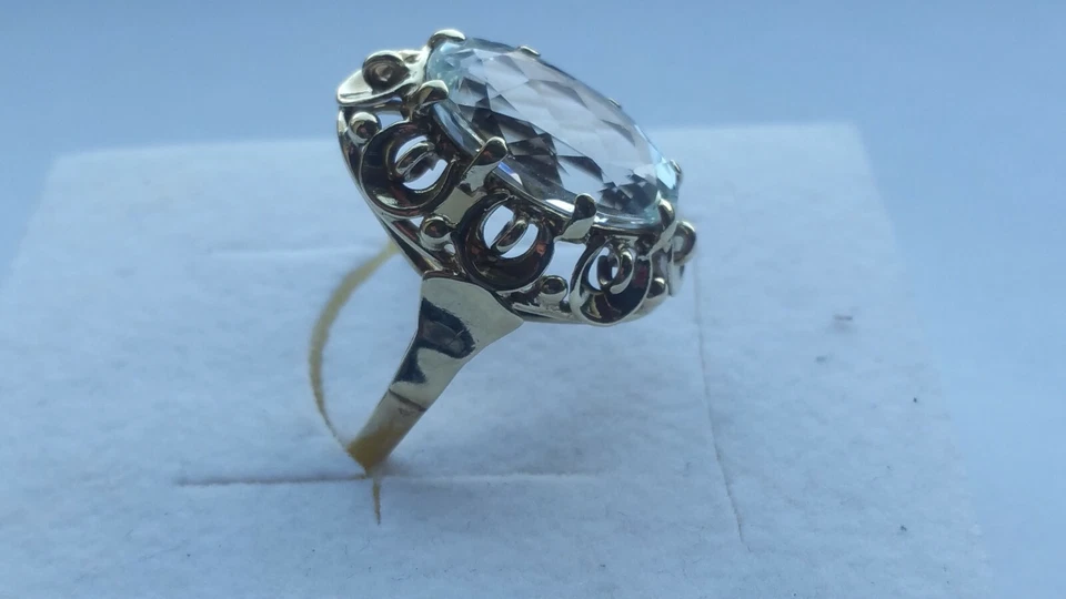 6,31ct Aquamarin Solitär Ring Gold 585 Altgold kein Schmelzgold Handmade wie neu - Bild 4 von 4