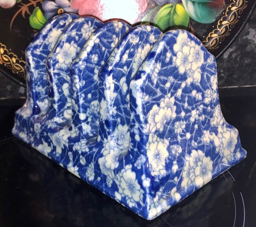 Antique Flow Blue Ironstone China toast rack napkin letter holder 11x16.5x10cm - Picture 3 of 5
