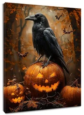 Spooky Black Crow Halloween Canvas Wall Art Decor For Living Room 8x10 Inch