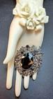 Pin Juliana Vtg Style ~ 2" Gothic Victoria Black Oval Rhinestone Cluster Brooch