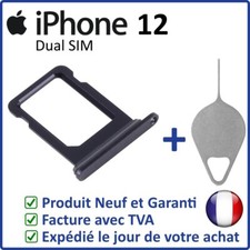 TIROIR CARTE SIM DUAL DE L'IPHONE 12 NOIR AVEC JOINT ÉTANCHE + OUTIL