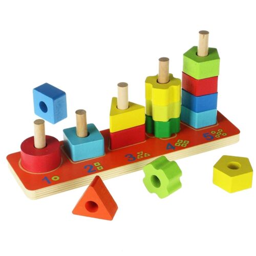 Kids Wooden Column Shape Sorter Number Blocks Learning Set Toddler Preschool New - Picture 1 of 1