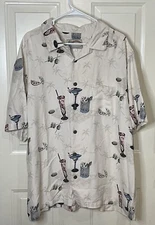 VTG Paradise Found 100% Silk Button-Up Cocktails Drinks Hawaiian Shirt Men XXL
