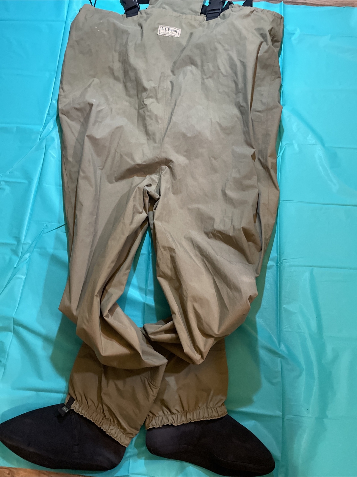 LL Bean Waders Mens XL Green Taped Seams Fishing Waterproof Chest Sock