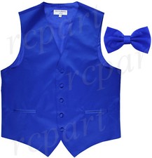 New poly formal men's waistcoat tuxedo vest pre tied bowtie royal blue 5XL 6XL