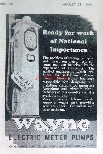 WAYNE Elektrische Kraftstoffzähler Pumpe WW2 ANZEIGE Klein Vintage Print Anzeige 683/45