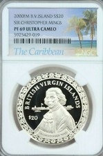 2000 B V ISLANDS SILVER 20 DOLLARS SIR CHRISTOPHER MINGS NGC PF 69 ULTRA CAMEO