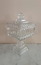  Victorian Clear  E A P G  Glass Covered Wedding Bowl  10" High