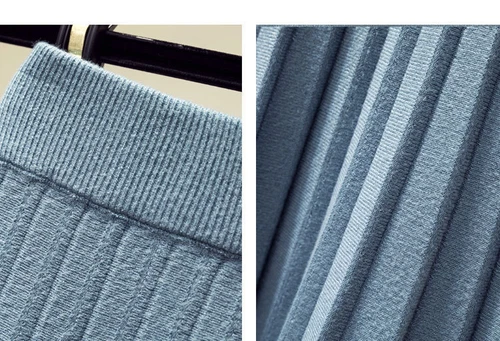 Women Fall Knitted Pleated Skirt Elastic High Waist Winter Swing A-line Casual - Bild 10 von 31