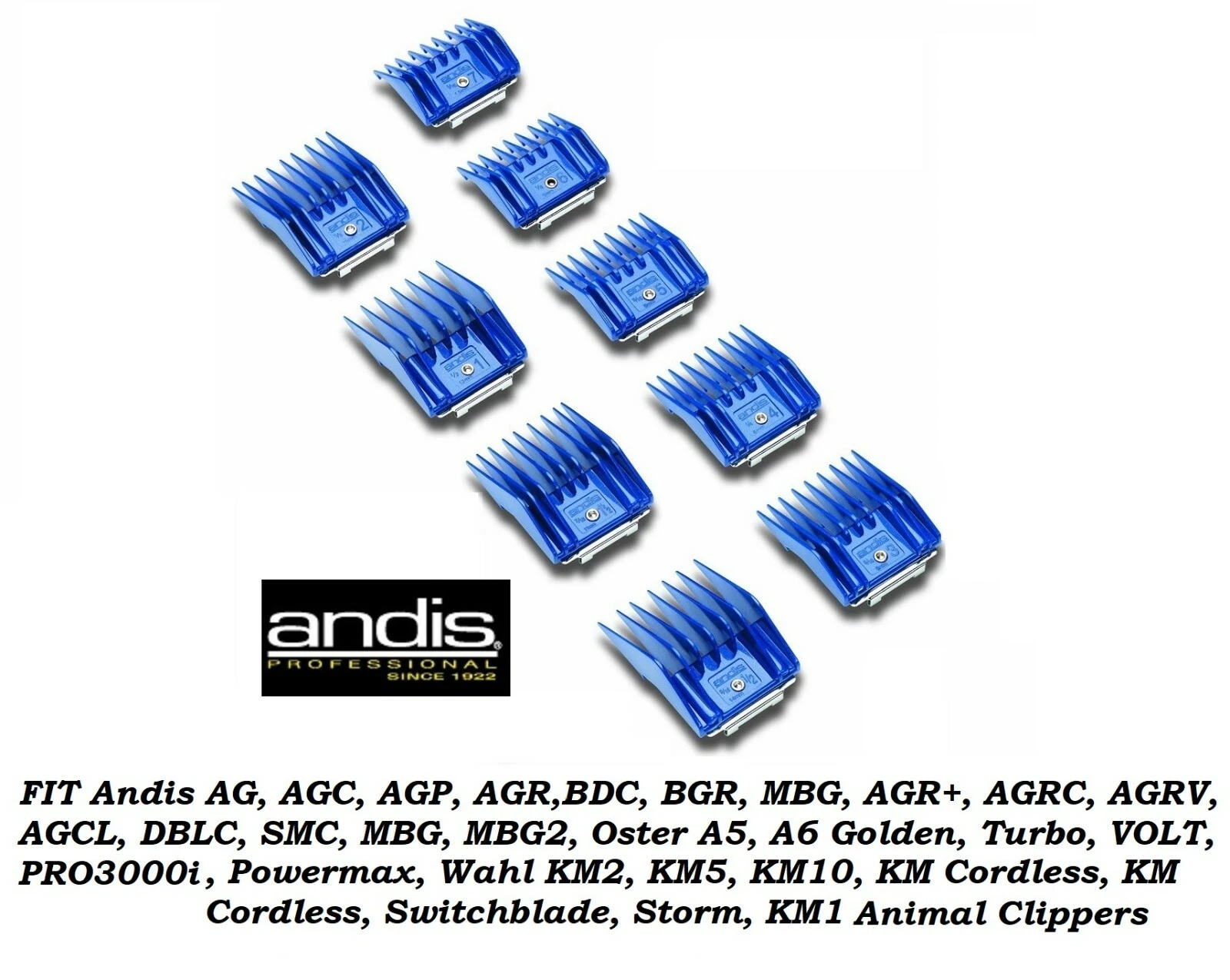 ANDIS 9 pc Pet Blade GUIDE ATTACHMENT COMB SET*Fit AGC,DBLC,BDC,EBC,MBG2 Clipper