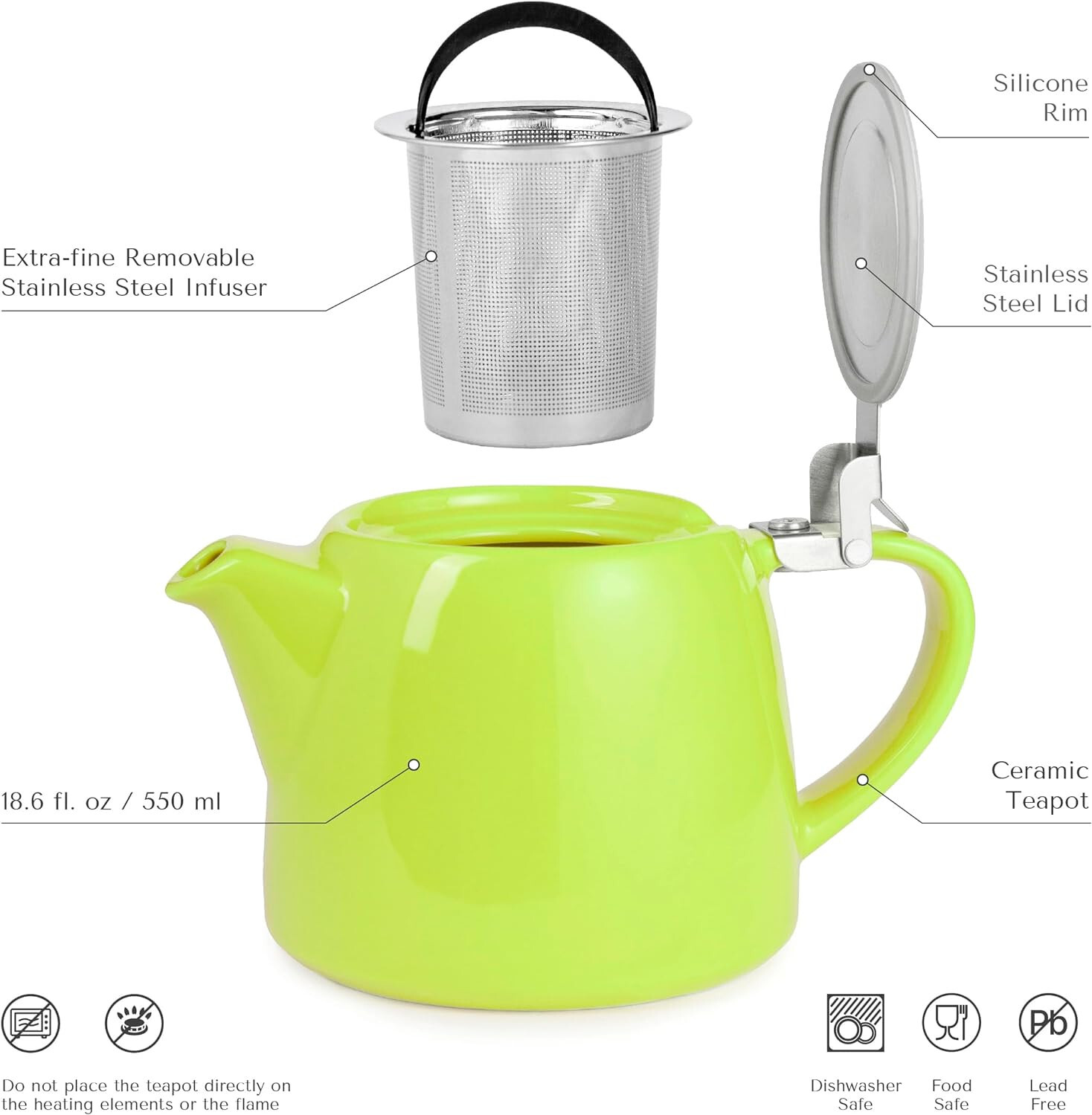 ORNA Ceramic Teapot with ExtraFine Stainless Steel Infuser and Lid eBay