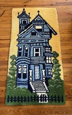 Vtg Shillcraft Latch Hook Rug Wall Art 28x54 Victorian Townhouse Complete Gothic
