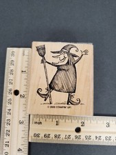 Rubber Stamp Wood Mount 2.5 x 2.25" Halloween Witch Broom Spooky Stampin Up 2000