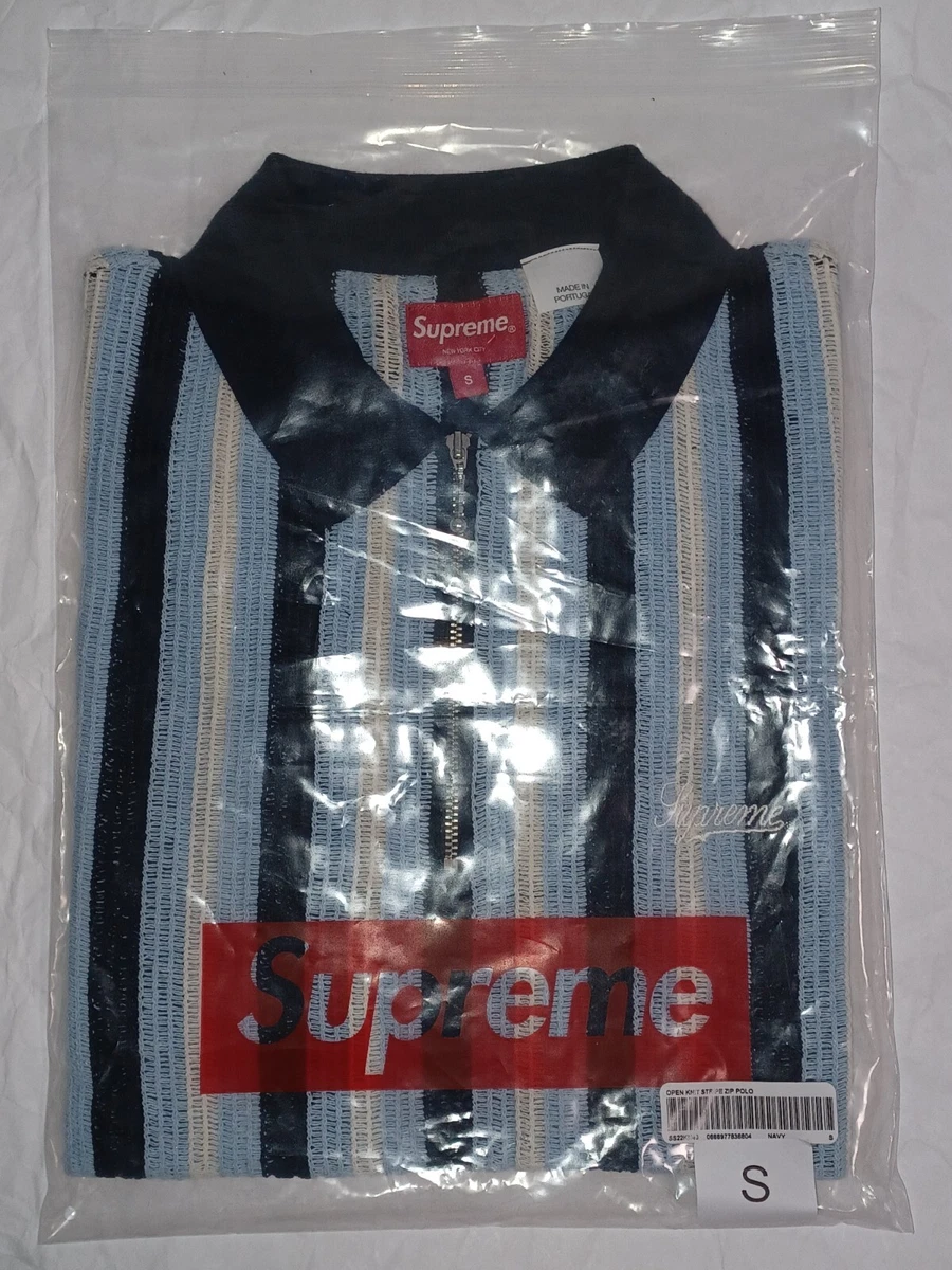 Supreme Open Knit Stripe Zip Polo SIZE SMALL - Navy