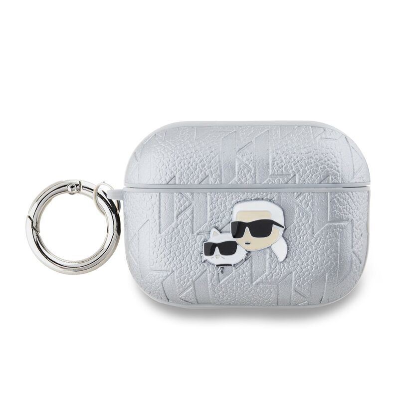 Karl Lagerfeld PU Embossed Karl and Choupette Head Case for AirPods Pro 2 Silver