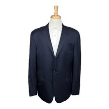Hickey Freeman Solid Blue 2-Btn Worsted Wool Mens Blazer Size 46R