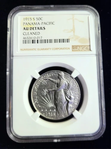 1915 S Panama-Pacific Silver Half Dollar 50c. NGC AU Details Cleaned 