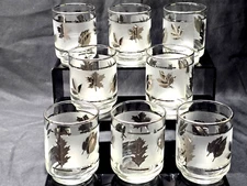 Vintage LIBBEY 3"Tumbler SILVER LEAF Juice Liqueur Shot Glass  - MINT Set Of 8