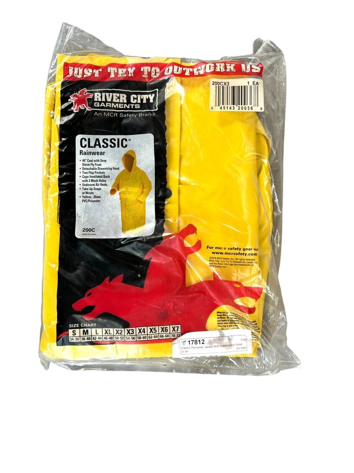 River City Garments, Rainwear 49" Hooded Coat with Snaps. 2XL XXL