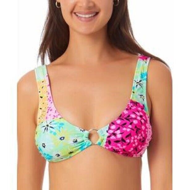 California Waves Junior Medium Green Combo Printed Bikini Swimsuit TOP NWT