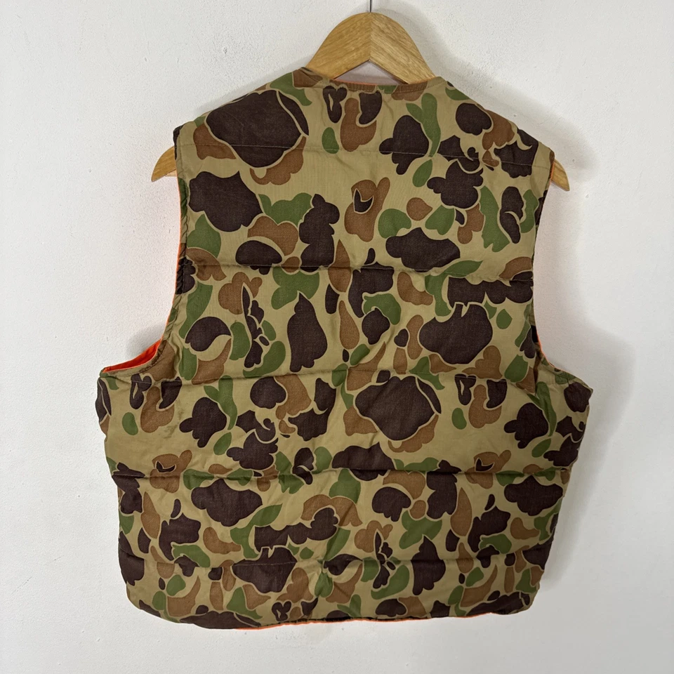 VTG Eddie Bauer Goose Down Vest Reversible Camo Blaze Orange USA 70s 80s M - Image 2 of 4