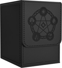 Magnetic Card Deck Box with 2 Dividers, Holds 100 Double Sleeved Cards, PU Leat