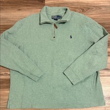 Polo Ralph Lauren Men's Quarter Zip Rib Sweater Green Heather Pullover Size XL