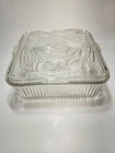 Vintage Federal Glass 8.5" Square Refrigerator Dish Box Embossed Vegetable Lid