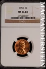 1958 Lincoln Wheat Cent-Ch Gem BU NGC MS 66 Red Lustrous No Reserve #SLK852