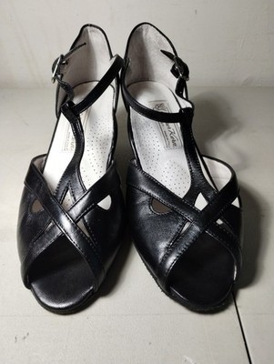 Werner Kern Black Leather T-Bar Dance Shoes Women's Size 5 Made in Italy