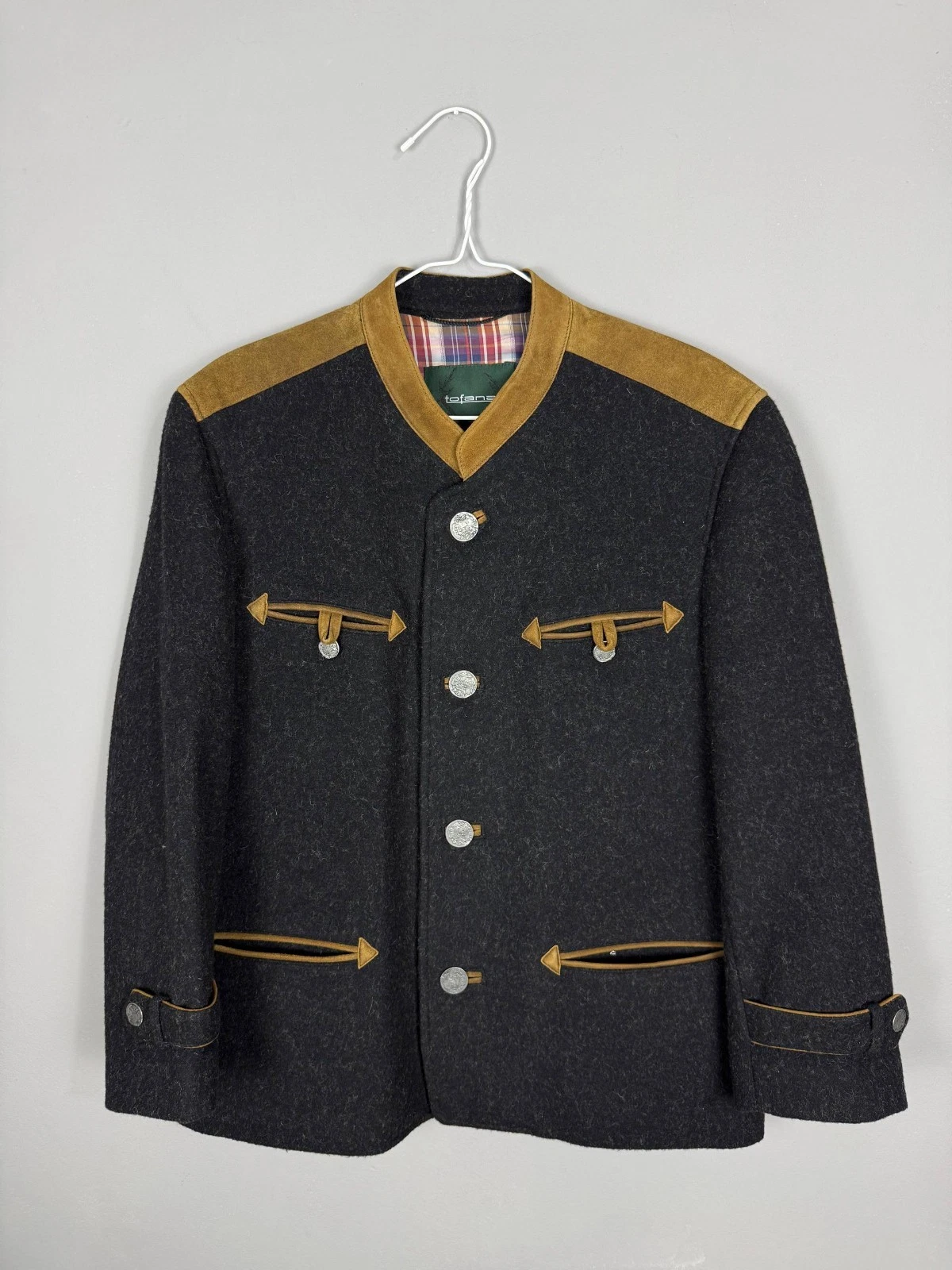 Tofana Traditional Austrian Loden Jacket Wool Alpaca Leather Trim Size 48