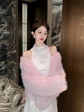 Pink Faux Fur Bridal Wrap Shawl Jacket for Wedding or Formal Occasion