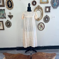 Vintage Embroidered Ring Nightgown Sheer Cream Cotton Silk