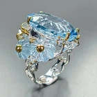 Gemstones 32 ct+ Natural Blue Topaz Ring 925 Sterling Silver Size 8 /R473918