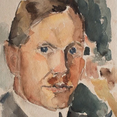 Männerporträt Schulte-Dahling Gerhard Doktor Ungerer Aquarell signiert - Bild 1 von 3