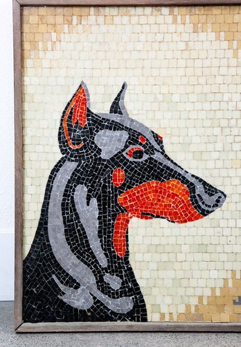 Mid Century Modern Studio Ceramic Tile Original Art Mosaic Pinscher Dog Portrait - Picture 2 of 11