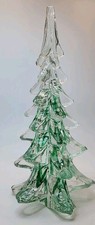 Vintage Schmid Clear & Green Ribbon Swirls Crystal Glass Christmas Tree 9.5
