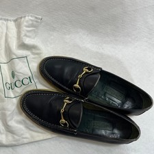 Gucci Horsebit Loafers Mens EU43 Black Leather Made Italy Rubber Sole Vintage