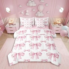 7 Piece Pink Bowknot Kids Comforter Set Bed in a Bag,Dreamy Full Pale Pink
