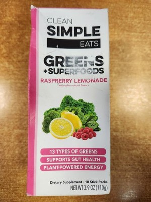 Clean Simple Eats Greens+Superfoods-Rasp. Lemonade, 10 Sticks EXP 10/31/26  E3B