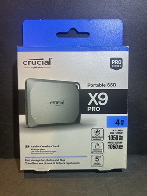 -Crucial X9 Pro 4TB PortableSSD - 1050MB/s Read/Write, Water/Dust Resistant