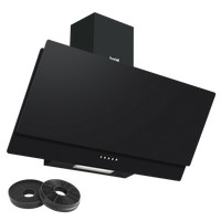 Electric Cooker Extractor Hood 90cm Angled Chimney Black Glass Baridi DH106 A
