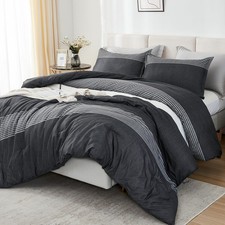 Litanika Full Size Comforter Sets Black White Grey - 3 Pieces Lightweight