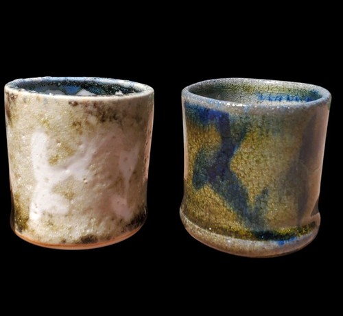 Amazing Lot 4 Japanese Style Ceramic Pottery ART Yunomi Cups Handmade Soda Shino - Picture 3 of 23