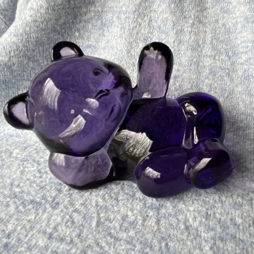 Fenton Purple Glass Reclining Bear Figurine, Glossy Finish