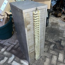 Vintage Collectors 30-Drawer Metal Filing Cabinet Locking + Key Coin Badges Ect