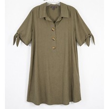 Luxology Shift Dress 2X Olive Rayon Blend Boho Lagenlook Minimalist Teacher