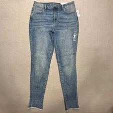 High Rise Jeggings Womens L Blue Distressed Frayed Hem Stretch Casual Denim