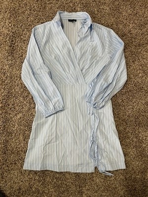 1 STATE Women's Blue White  Striped Moonlit PolkaWrap Dress SZ Small