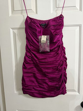 Express Purple Satin Strapless Ruched Solid Mini Dress Womens Size 8
